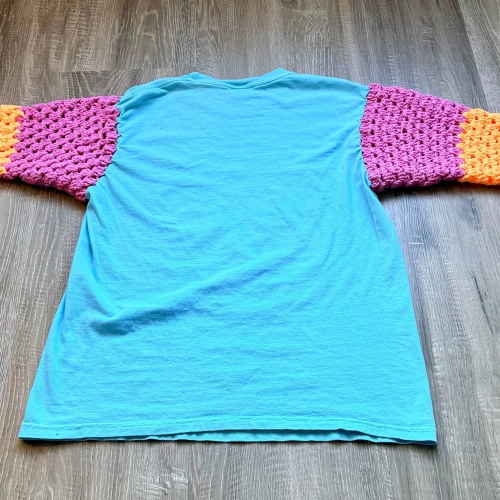 Crochet Upcycled Powerline Goofy Movie T‎ Shirt Crochet Sleeves Unisex M
